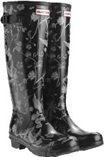 RHS Hunter Original Wellies-Floral Mix Black Wellies