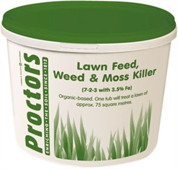 Image of 5kg tub of Proctors 3 in 1 Lawn feed weed and moss killer grass fertiliser