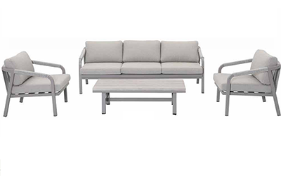 Studio image of Kettler Como Lounge set, with 2 seat sofa, 2 lounge chairs and coffee table