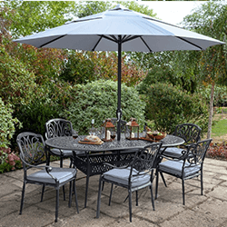 Small Image of Hartman Amalfi 6 Seater Oval Dining Set in Antique Grey / Platinum
