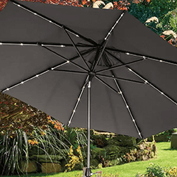 Extra image of Kettler 3.0m Wind up Parasol with Tilt and LEDs, Grey Frame and Taupe Canopy