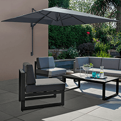 Small Image of Kettler 2.5m Wall Mounted Parasol with Square Grey Frame / Taupe Canopy