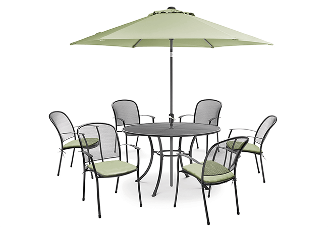 Image of Kettler Caredo 6 Seater Round Dining Set with Parasol in Sage