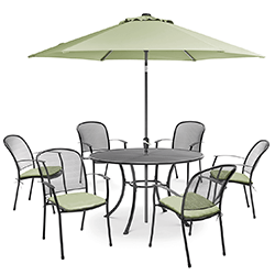 Small Image of Kettler Caredo 6 Seater Round Dining Set with Parasol in Sage