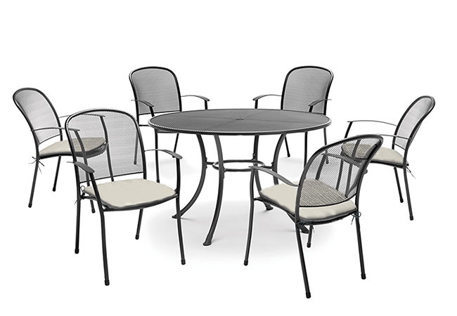 Image of Kettler Caredo 6 Seater Round Dining Set - Stone NO PARASOL