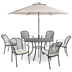 Small Image of Kettler Caredo 6 Seater Round Dining Set with Parasol in Stone