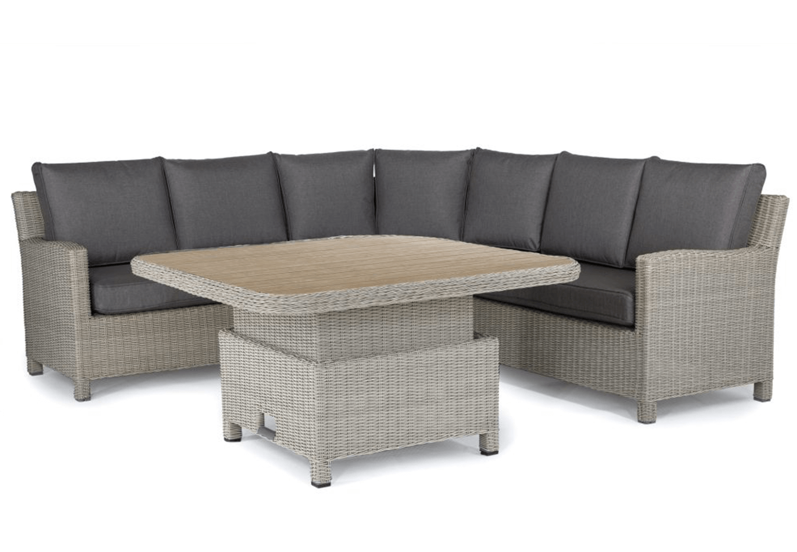 Extra image of Kettler Palma Grande Corner Set with Slat Top High/Low Table and Signature Cushions in Whitewash/Taupe