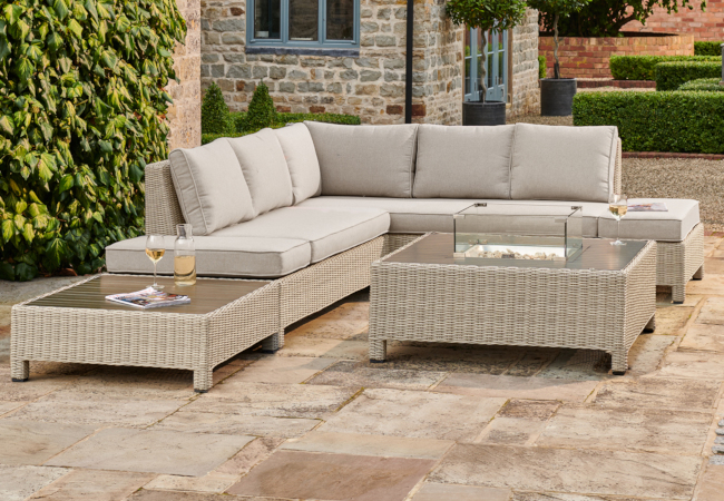 Image of Kettler Palma Low Lounge Set with Firepit in Oyster/Stone