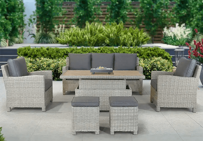 Image of Kettler Palma Signature Sofa Set with Adjustable Aluminium Slatted Top Table in White Wash/Taupe