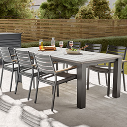 Small Image of Kettler Elba 6 Seat Dining Set in Teak/Grey with Signature Cushions