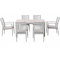 Small Image of Kettler Trento 6 Seat Extendable Dining Set in Pebble