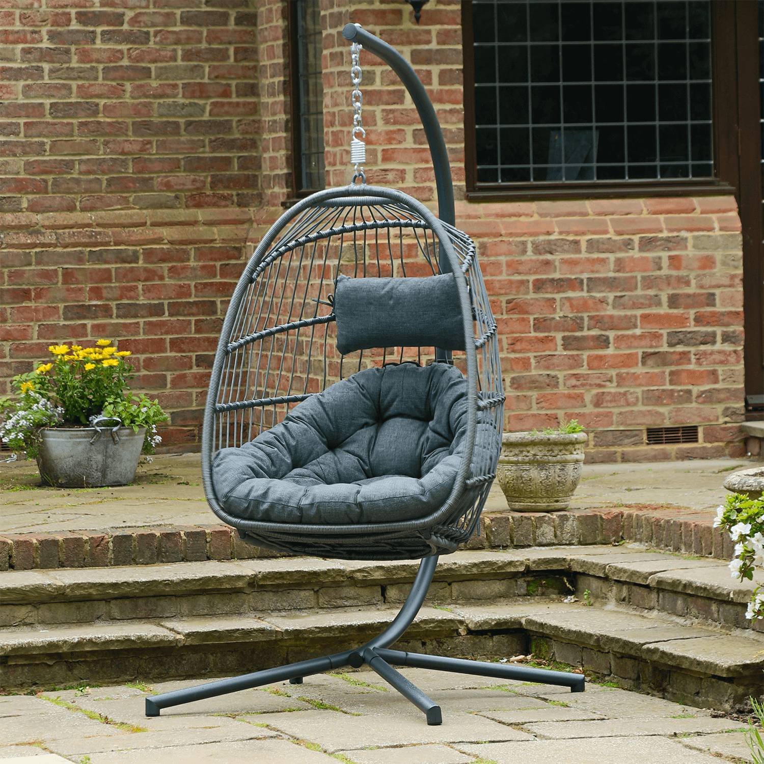 Holly Single Folding Hanging Egg Cocoon in Grey - £290 Garden4Less UK Shop