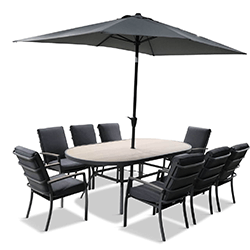 Small Image of LG Monza 8 Seat Oval Set with Lazy Susan, Highback Armchairs and 2.0m x 3.0m Parasol