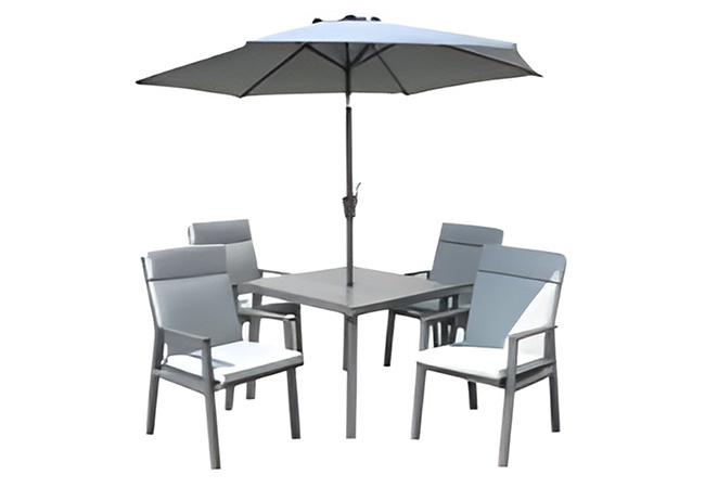 Image of LG Barcelona 4 Seat Dining Set with 2.5m Parasol