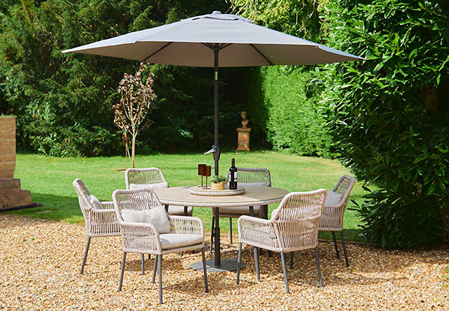 Image of LG Panama 6 Seat Dining Set with Lazy Susan and 3.0m Parasol