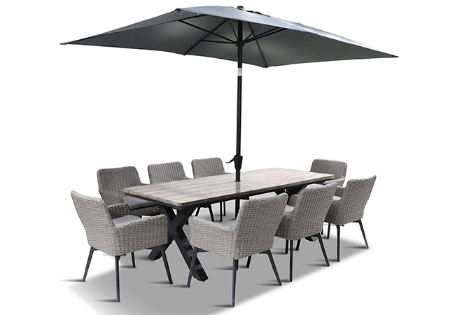 Image of LG Java 8 Seat Dining Set with 2x3m Deluxe Parasol