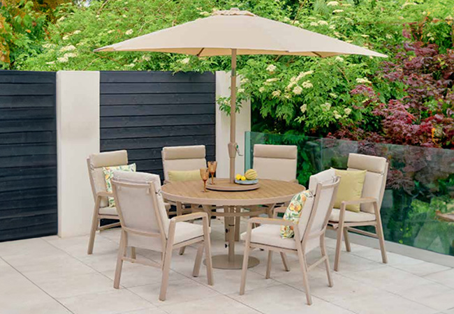 Image of LG Sorrento 6 Seat Dining Set with Lazy Susan and 3m Parasol