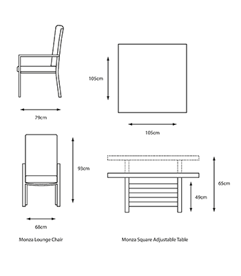 Monza Relaxer Set dimensions image