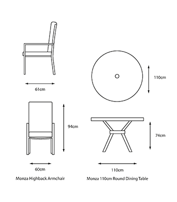 Monza Bistro Set dimensions image