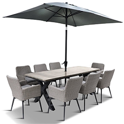 Small Image of LG Java 8 Seat Rectangular Dining Set with 2x3m Deluxe Parasol