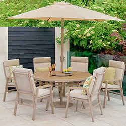 Small Image of LG Sorrento 6 Seat Dining Set with Lazy Susan and 3m Parasol