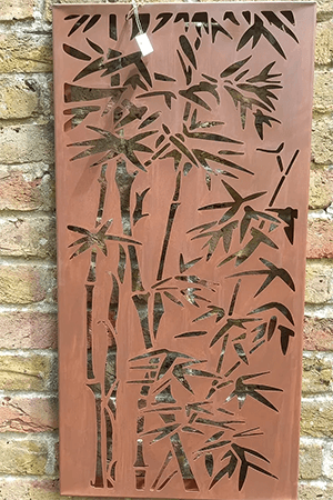 Image of Rustic Steel Garden Metal Bamboo Design Screen - 80cm Tall.