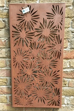 Image of Daisies Design 2mm Steel Rustic Metal Screen - 80cm Tall