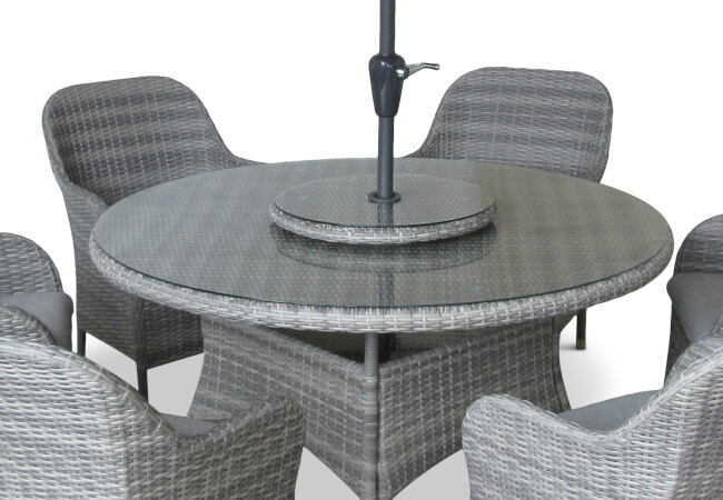 Lg Monte Carlo Stone Seat Dining Set With Weave Lazy Susan And M