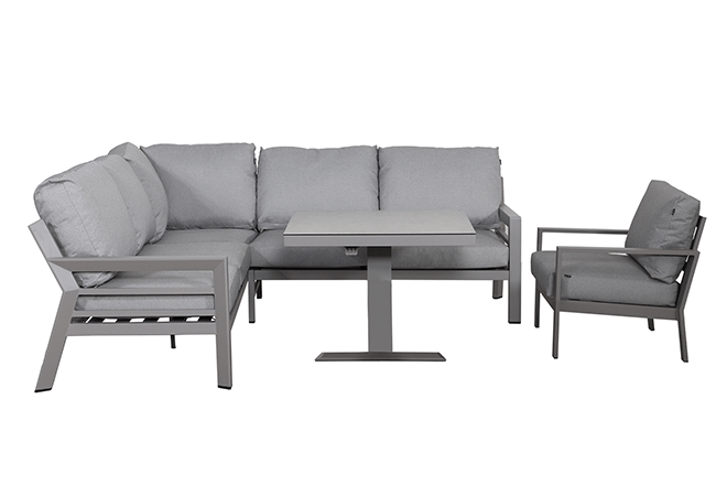 Image of Hartman Rio Square Corner Set with Adjustable Table and Lounge Chairs in Taupe and Pewter