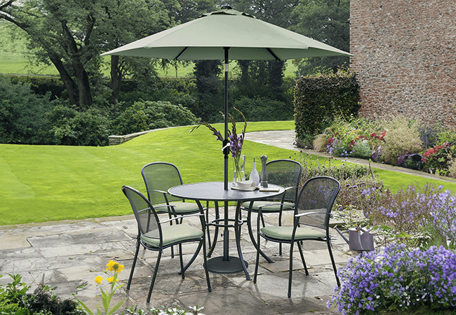 Image of Kettler Caredo 4 Seater Round Dining Set with Parasol in Sage