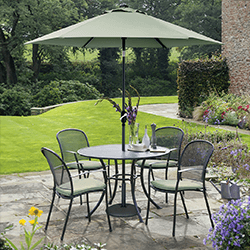 Small Image of Kettler Caredo 4 Seater Round Dining Set with Parasol in Sage