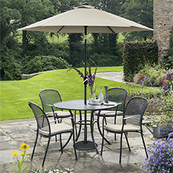 Small Image of Kettler Caredo 4 Seater Round Dining Set with Parasol in Stone