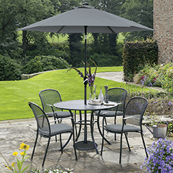 Small Image of Kettler Caredo 4 Seater Round Dining Set with Parasol in Slate