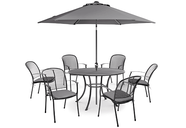 Image of Kettler Caredo 6 Seater Round Dining Set with Parasol in Slate