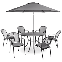 Small Image of Kettler Caredo 6 Seater Round Dining Set with Parasol in Slate