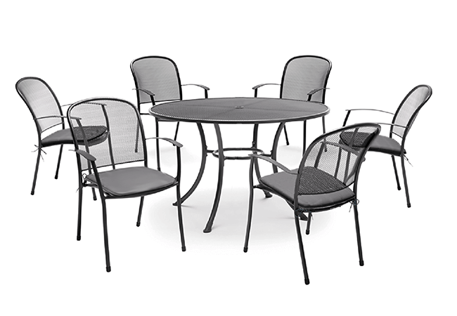 Image of Kettler Caredo 6 Seater Round Dining Set in Slate Check - NO PARASOL