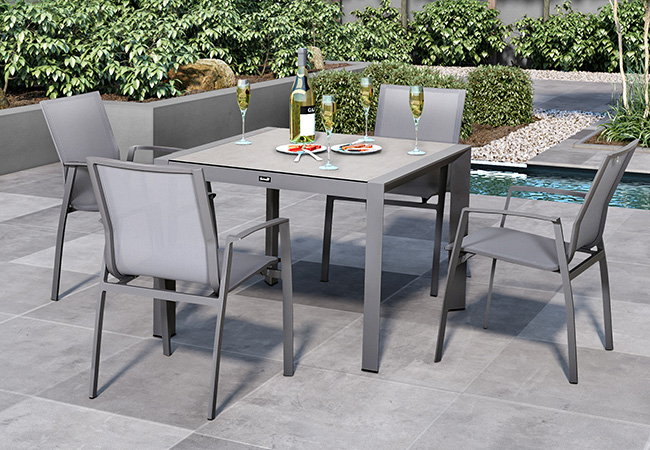 Image of Hartman Rio 4 Seat Square Dining Set in Taupe and Pewter