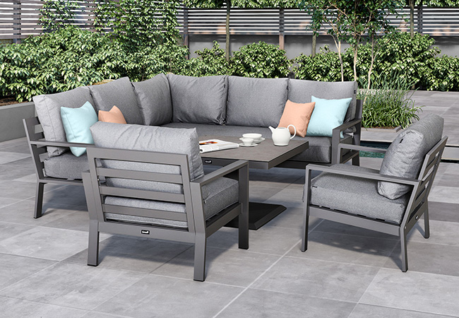 Image of Hartman Rio Square Corner Set with Adjustable Table and Lounge Chairs in Taupe and Pewter