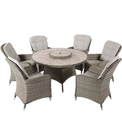 Small Image of Hartman Eton Tuscan 6 Seat Dining Set with Lazy Susan in Beech/Oatmeal