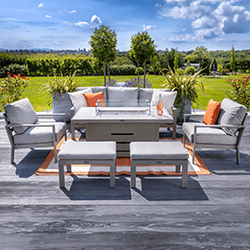 Small Image of Hartman Rio 3 Seat Lounge Set with Gas Fire Pit Table in Taupe and Pewter