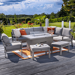 Small Image of Hartman Rio Rectangular Corner Sofa Set with Gas Fire Pit Table in Taupe and Pewter