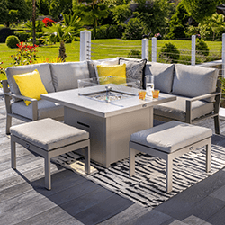 Small Image of Hartman Rio Square Corner Sofa Set with Gas Fire Pit Table & Stools in Taupe and Pewter