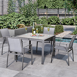 Small Image of Hartman Rio 4 Seat Square Dining Set in Taupe and Pewter