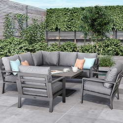 Small Image of Hartman Rio Square Corner Set with Adjustable Table and Lounge Chairs in Taupe and Pewter