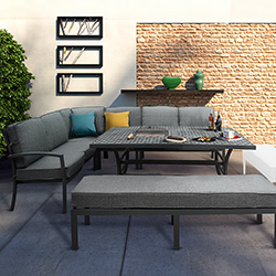 Small Image of Hartman Rosario Rectangular Corner Sofa Set with 3 Seat Bench in Matt Xerix/Flint