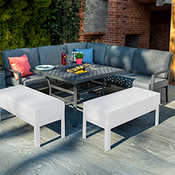 Small Image of Hartman Rosario Square Corner Sofa Set with Fire Pit in Matt Xerix/Flint	