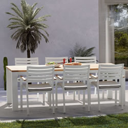 Small Image of Kettler Elba Dining Table with 6 Chairs in White / Teak