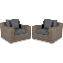 Small Image of Kettler Palma Luxe Armchair Pair in Rattan and Taupe