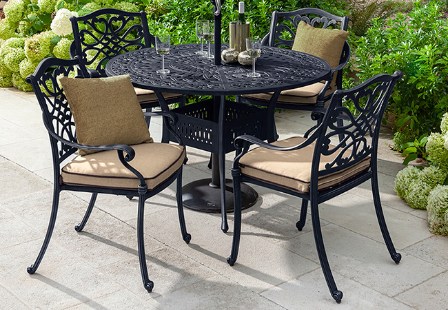 Image of Hartman Capri 4 Seat Round Dining Set in Bronze/Amber - NO PARASOL