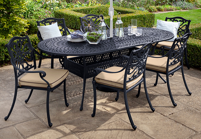 Image of Hartman Capri 6 Seat Oval Dining Set in Bronze & Amber: NO PARASOL